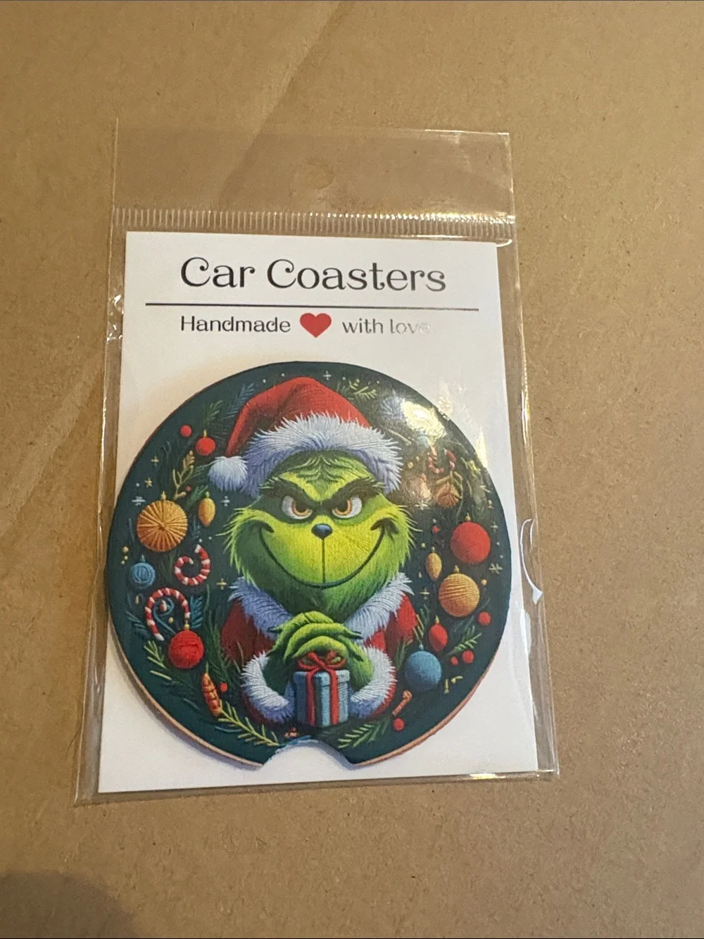 Car Coasters Handmade Grinch Holiday Green Car Coaster